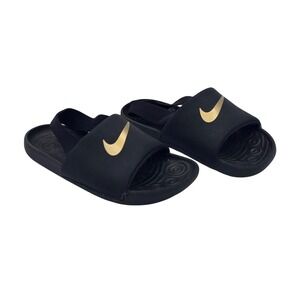 Nike Kawa Black Gold Logo Infant Toddler Slide Sandals Shoes Size 10C